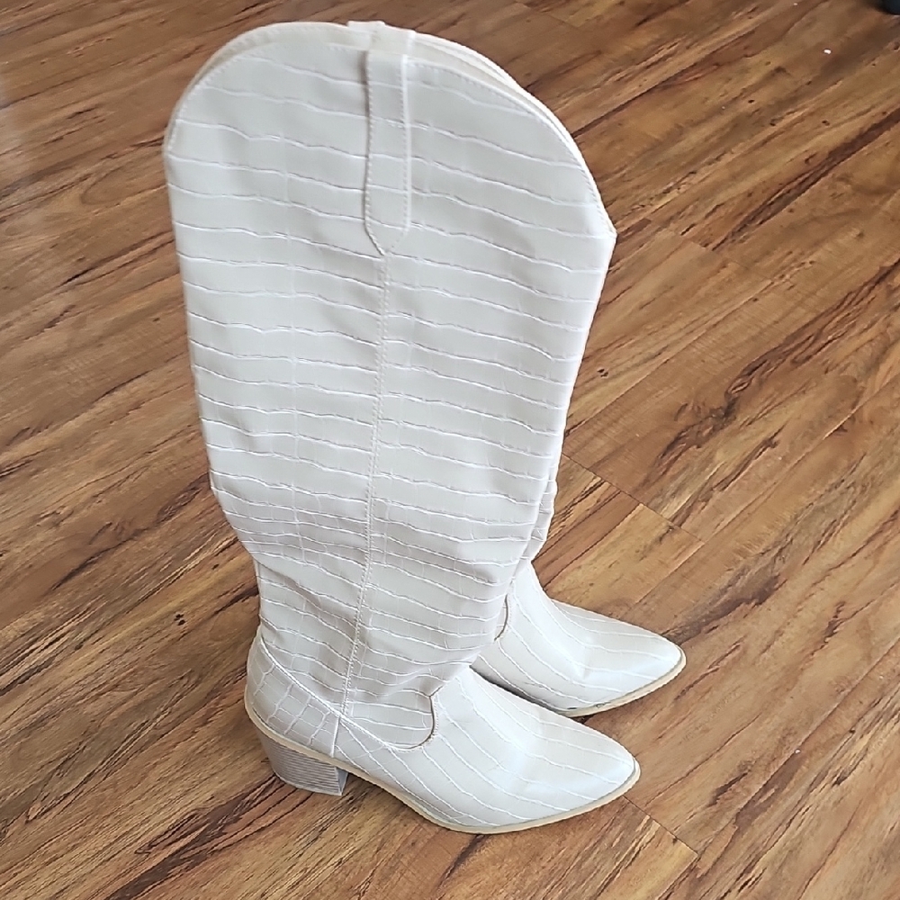 Lulu's Cream Over the Knee Boots with Western Flair